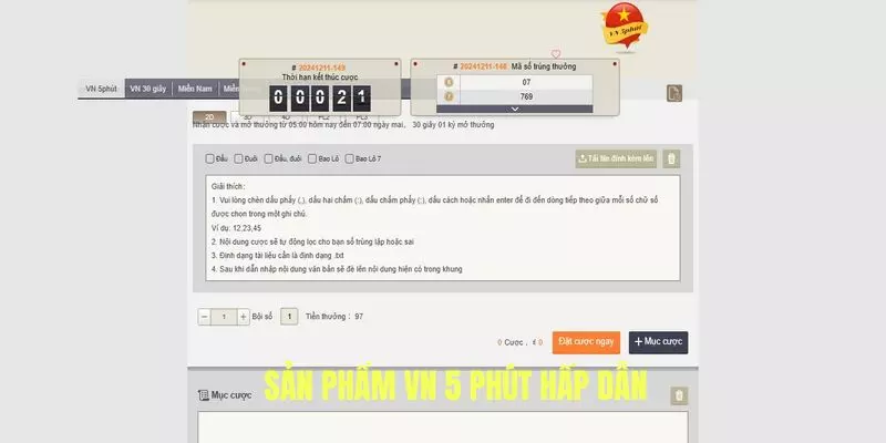 Sản phẩm cá cược VN 5 phút